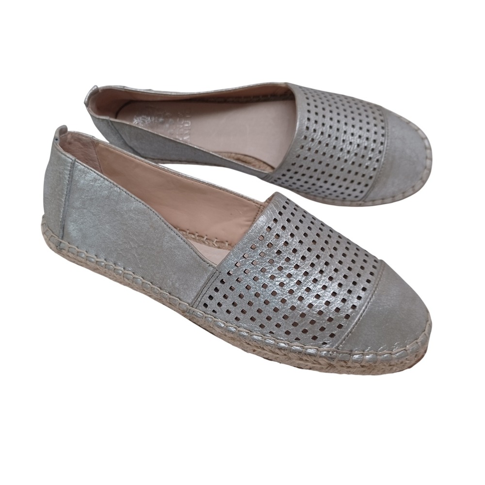 Vince Camuto Silver Metallic Leather Perforated Espadrille Flats 7.5 M 37.5